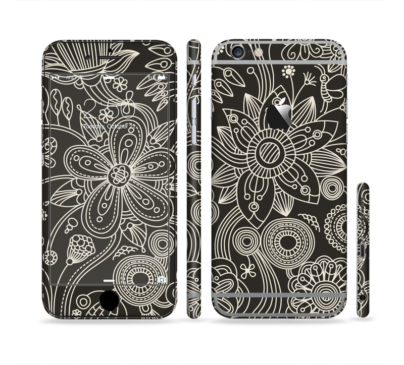 The Black Floral Laced Pattern V2 Sectioned Skin Series for the Apple iPhone 6/6s