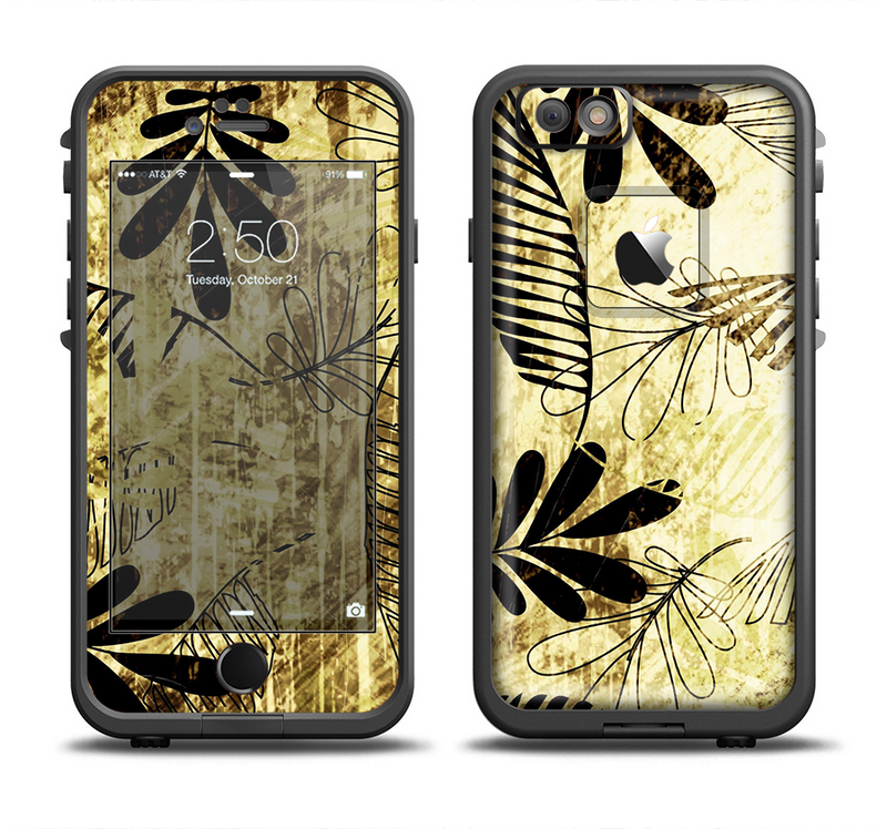 The Black & Gold Grunge Leaf Surface Apple iPhone 6/6s LifeProof Fre Case Skin Set