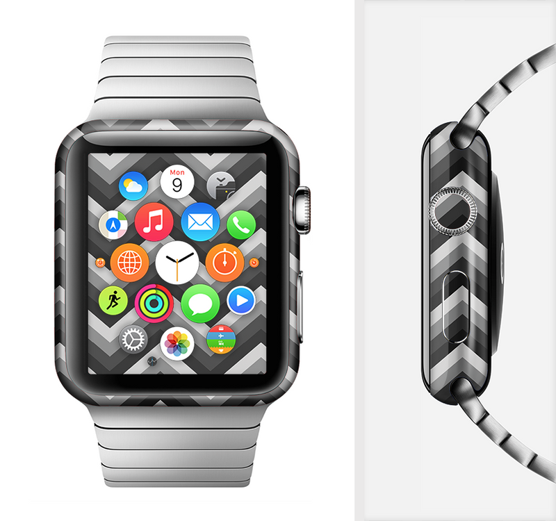 The Black Grayscale Layered Chevron Full-Body Skin Set for the Apple Watch