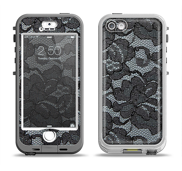 The Black Lace Texture Apple iPhone 5-5s LifeProof Nuud Case Skin Set