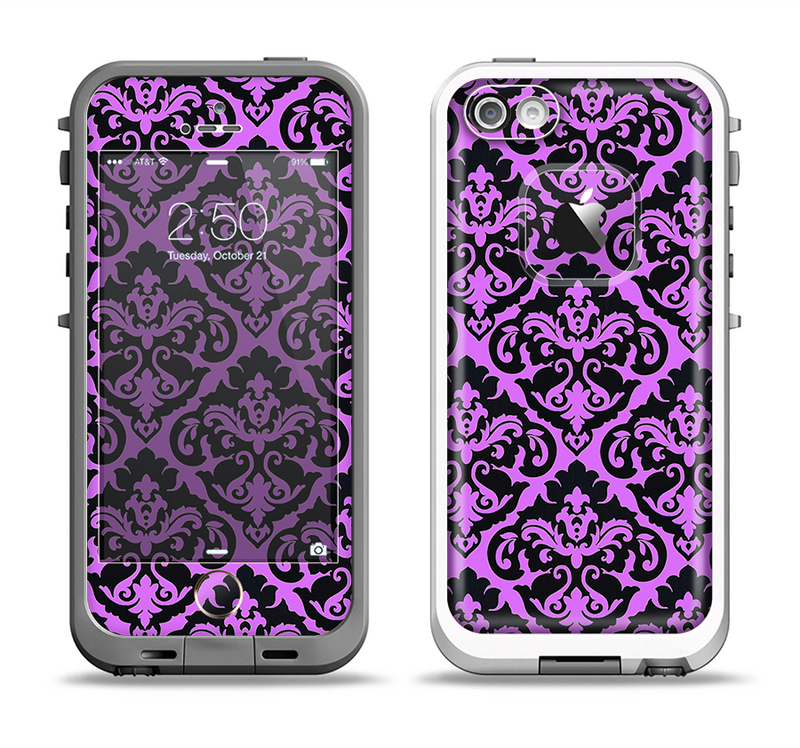 The Black & Purple Delicate Pattern Apple iPhone 5-5s LifeProof Fre Case Skin Set