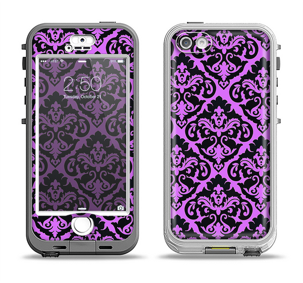 The Black & Purple Delicate Pattern Apple iPhone 5-5s LifeProof Nuud Case Skin Set
