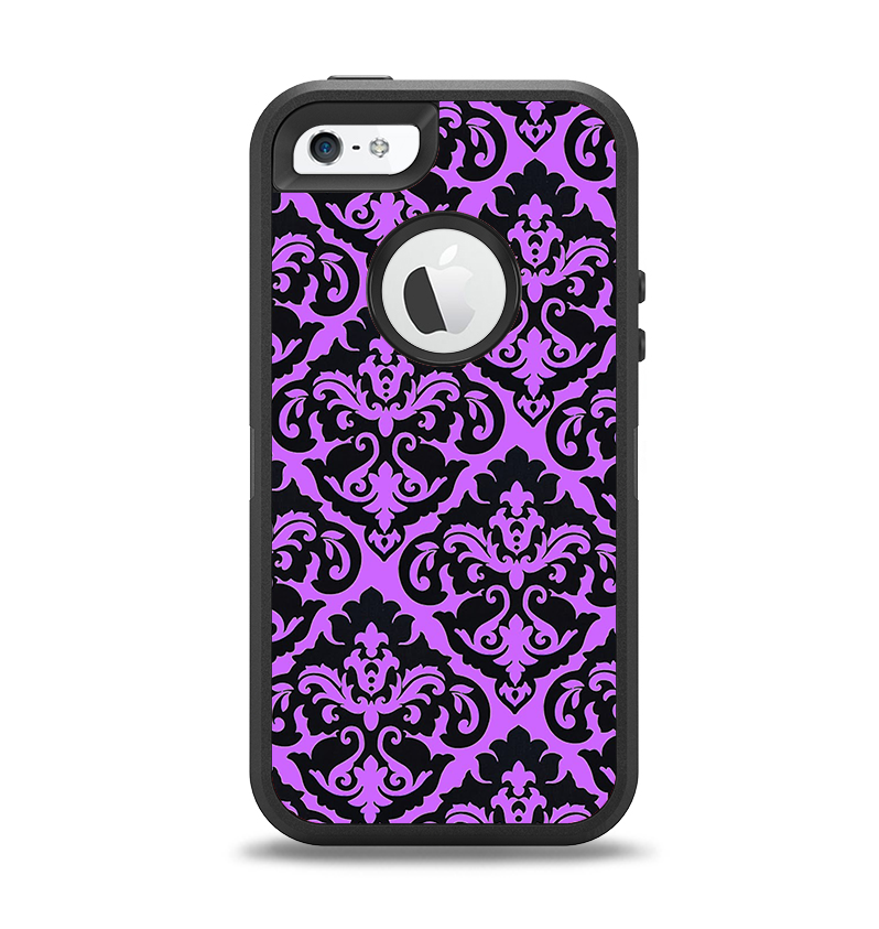 The Black & Purple Delicate Pattern Apple iPhone 5-5s Otterbox Defender Case Skin Set