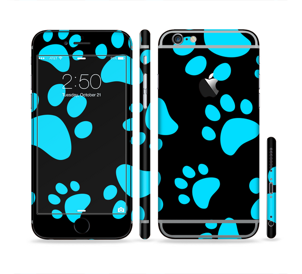 The Black & Turquoise Paw Print Sectioned Skin Series for the Apple iPhone 6/6s