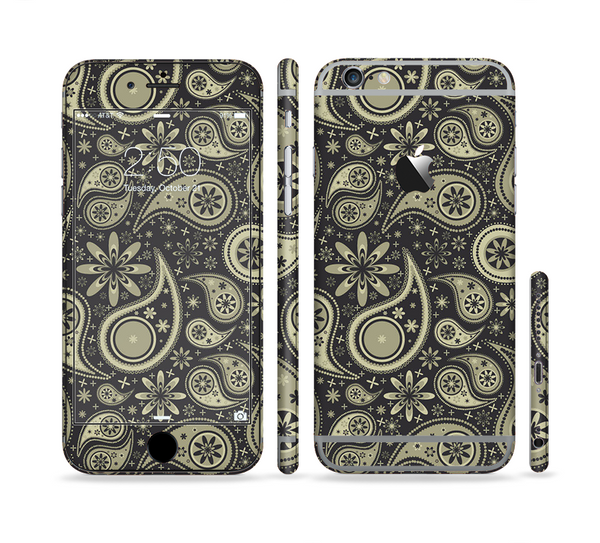 The Black & Vintage Green Paisley Sectioned Skin Series for the Apple iPhone 6/6s Plus