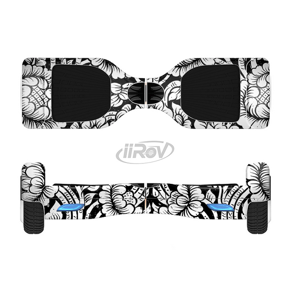 The Black & White Mirrored Floral Pattern V2 Full-Body Skin Set for the Smart Drifting SuperCharged iiRov HoverBoard