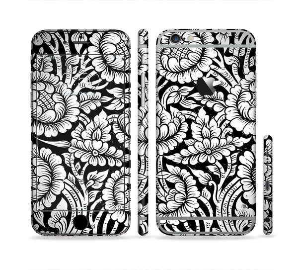 The Black & White Mirrored Floral Pattern V2 Sectioned Skin Series for the Apple iPhone 6/6s