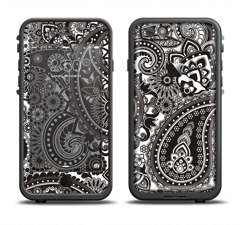 The Black & White Paisley Pattern V1 Apple iPhone 6/6s LifeProof Fre Case Skin Set