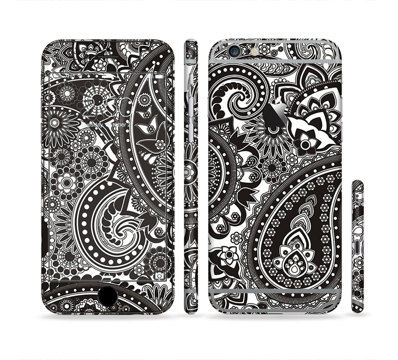 The Black & White Paisley Pattern V1 Sectioned Skin Series for the Apple iPhone 6/6s