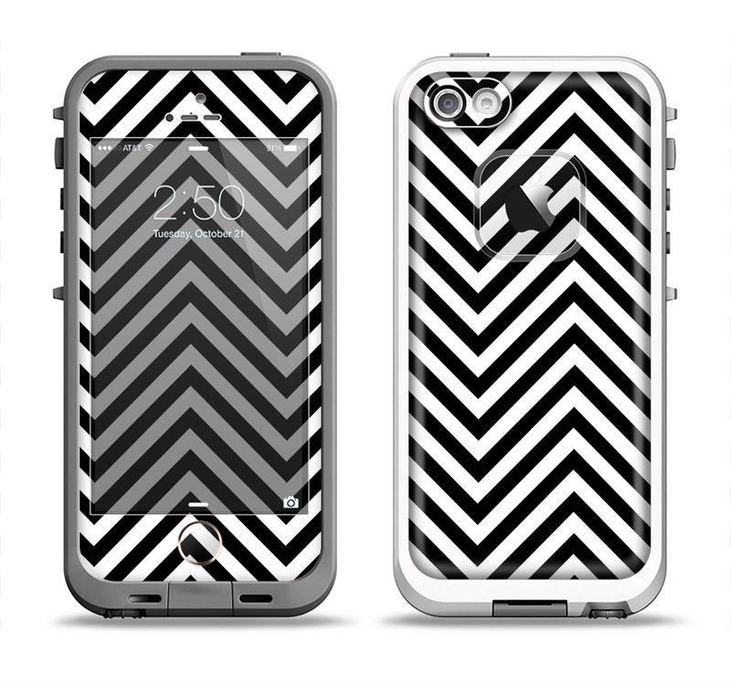 The Black & White Sharp Chevron Pattern Apple iPhone 5-5s LifeProof Fre Case Skin Set