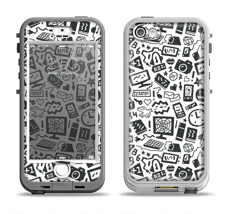 The Black & White Technology Icon Apple iPhone 5-5s LifeProof Nuud Case Skin Set