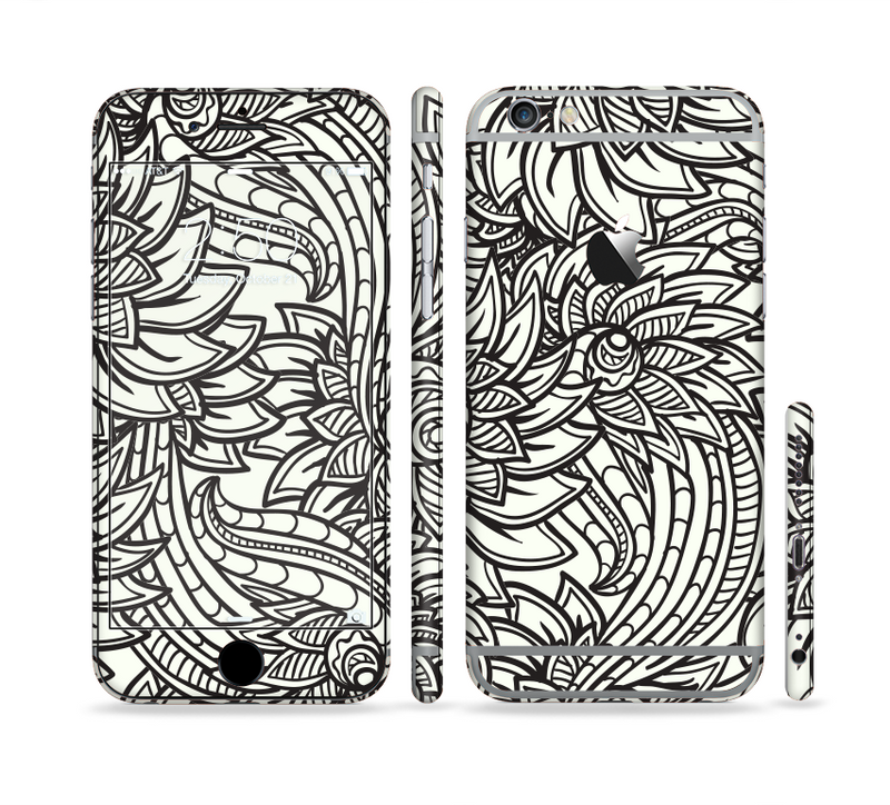 The Black & White Vector Floral Connect Sectioned Skin Series for the Apple iPhone 6/6s