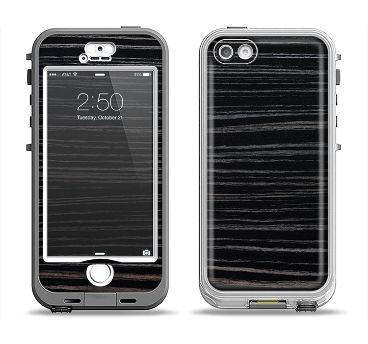 The Black Wood Texture Apple iPhone 5-5s LifeProof Nuud Case Skin Set