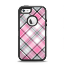 The Black and Pink Layered Plaid V5 Apple iPhone 5-5s Otterbox Defender Case Skin Set