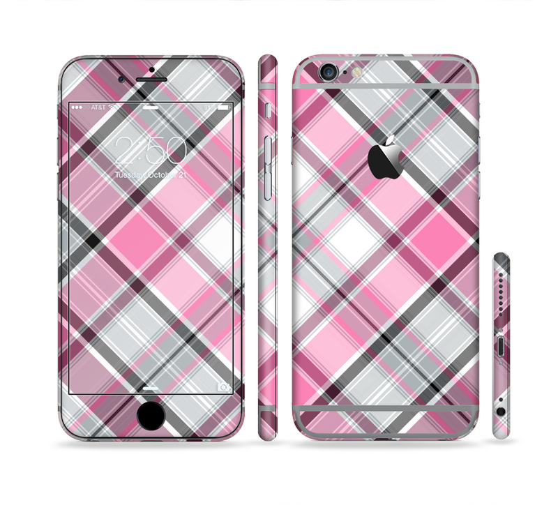 The Black and Pink Layered Plaid V5 Sectioned Skin Series for the Apple iPhone 6/6s