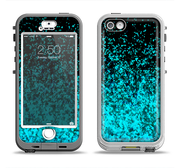 The Black and Turquoise Unfocused Sparkle Print Apple iPhone 5-5s LifeProof Nuud Case Skin Set