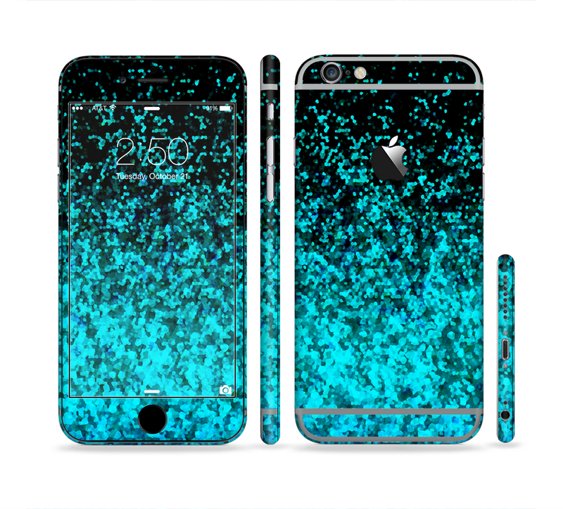 The Black and Turquoise Unfocused Sparkle Print Sectioned Skin Series for the Apple iPhone 6/6s Plus