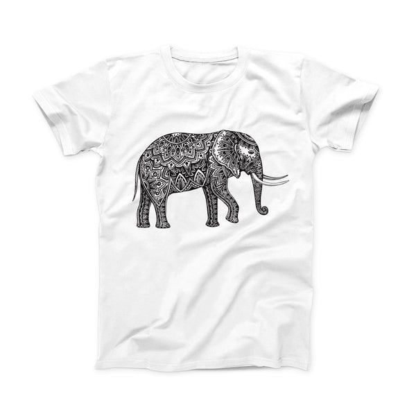 The Black and White Aztec Ethnic Elephant ink-Fuzed Front Spot Graphic Unisex Soft-Fitted Tee Shirt