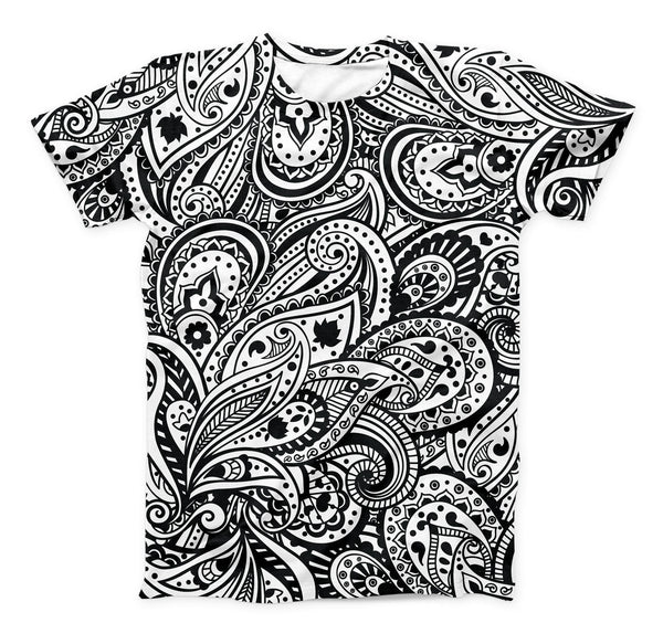 The Black and White Aztec Paisley ink-Fuzed Unisex All Over Full-Printed Fitted Tee Shirt