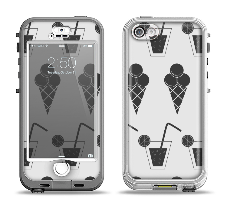 The Black and White Icecream and Drink Pattern Apple iPhone 5-5s LifeProof Nuud Case Skin Set