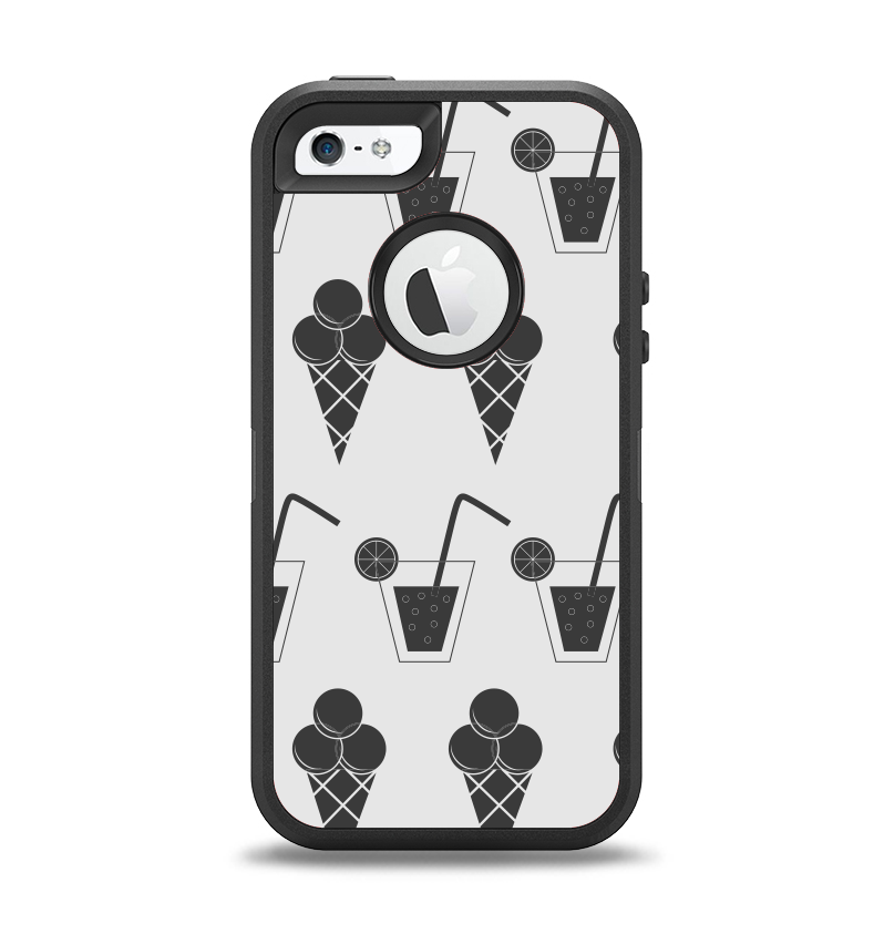 The Black and White Icecream and Drink Pattern Apple iPhone 5-5s Otterbox Defender Case Skin Set