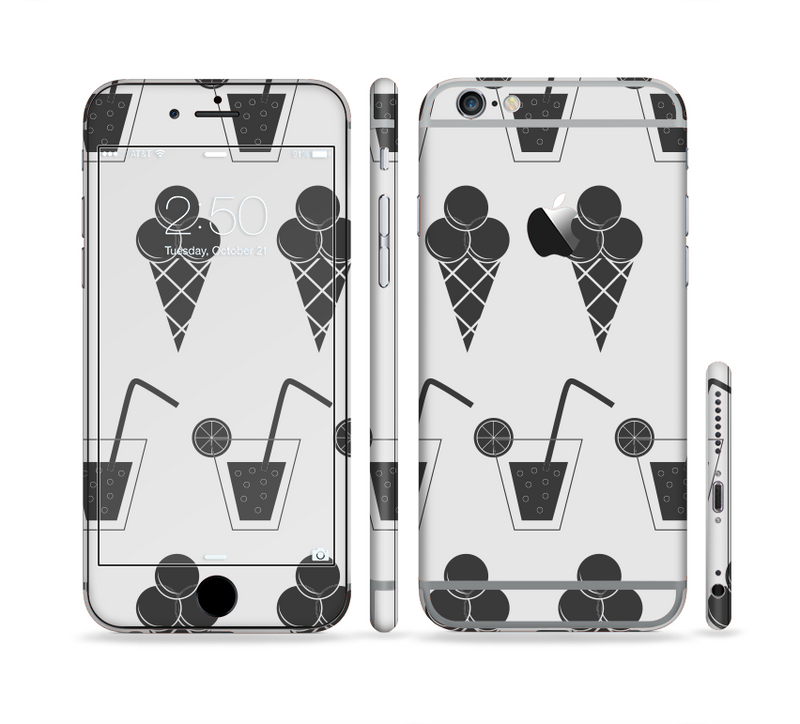 The Black and White Icecream and Drink Pattern Sectioned Skin Series for the Apple iPhone 6/6s Plus