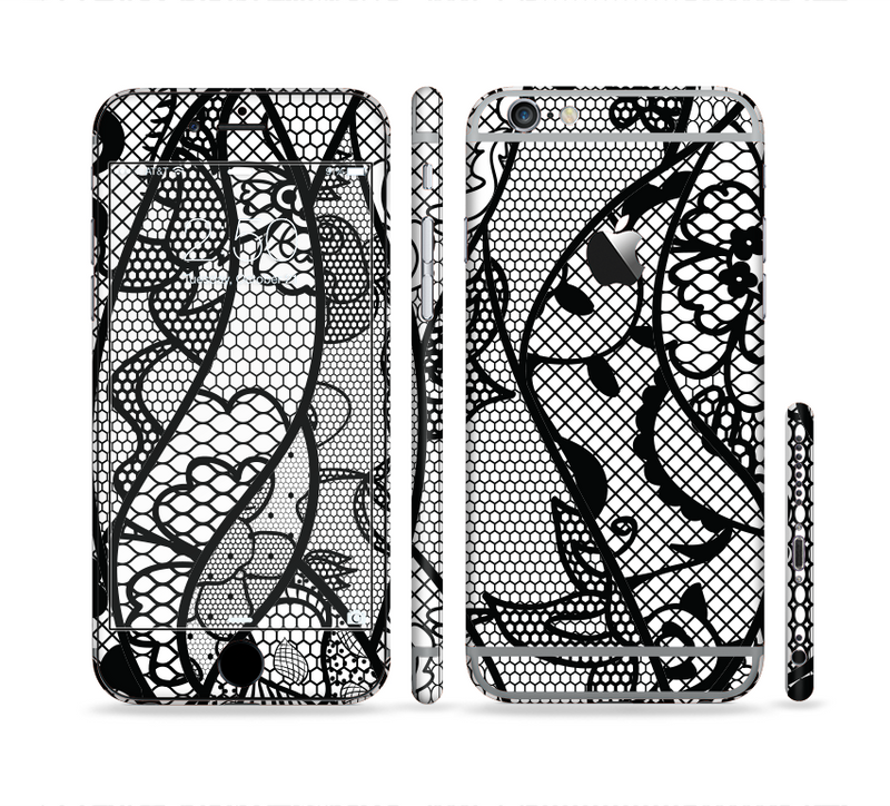 The Black and White Lace Design Sectioned Skin Series for the Apple iPhone 6/6s