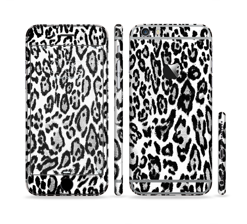 The Black and White Snow Leopard Pattern Sectioned Skin Series for the Apple iPhone 6/6s Plus