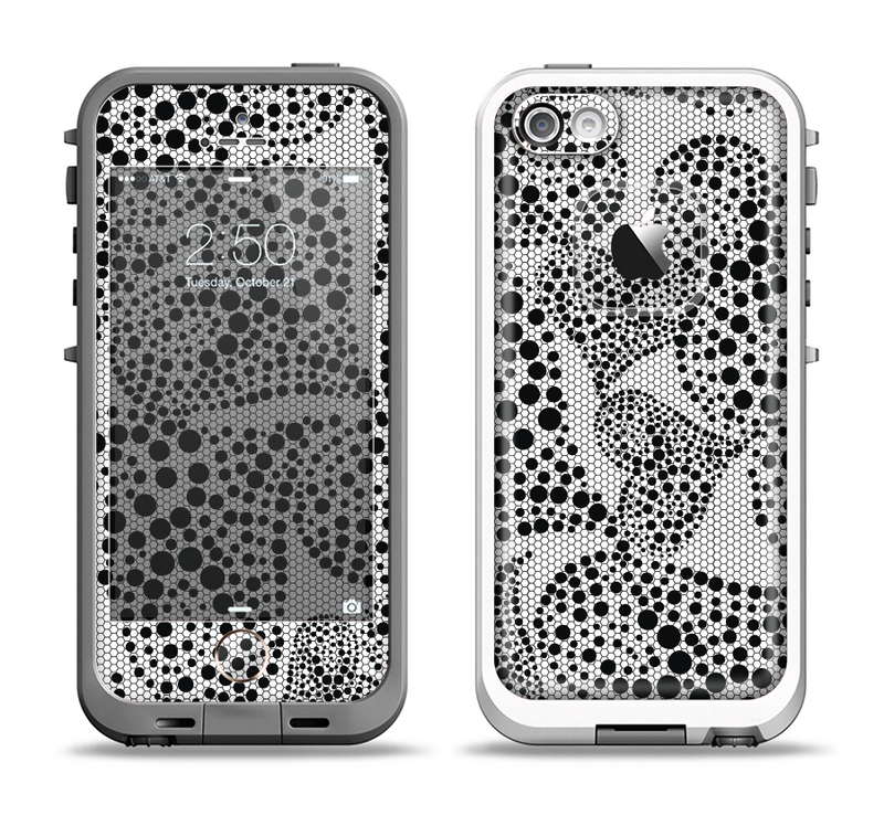 The Black and White Spotted Hearts Apple iPhone 5-5s LifeProof Fre Case Skin Set