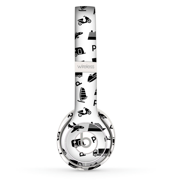 The Black and White Travel Collage Pattern Skin Set for the Beats by Dre Solo 2 Wireless Headphones
