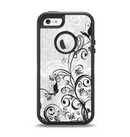The Black and White Vector Butterfly Floral Apple iPhone 5-5s Otterbox Defender Case Skin Set