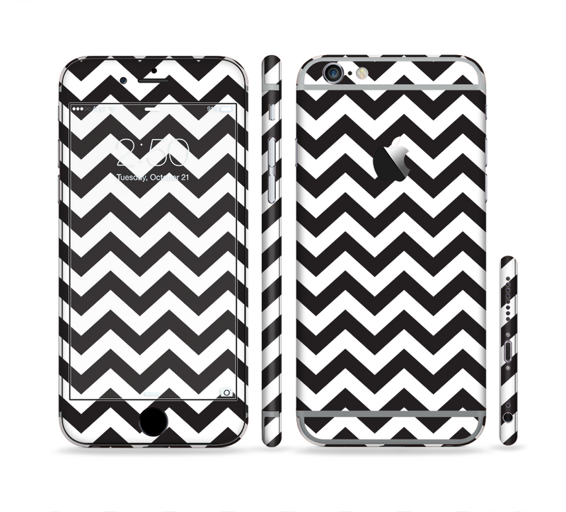 The Black and White Zigzag Chevron Pattern Sectioned Skin Series for the Apple iPhone 6/6s Plus