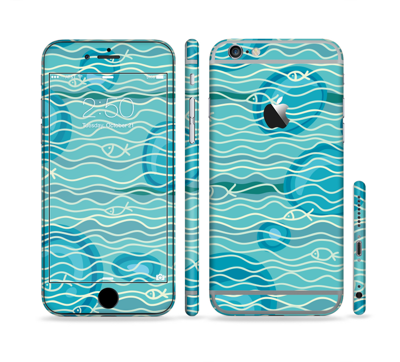 The Blue Abstarct Cells with Fish Water Illustration Sectioned Skin Series for the Apple iPhone 6/6s