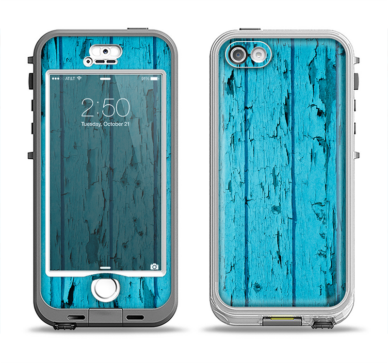 The Blue Aged Wood Panel Apple iPhone 5-5s LifeProof Nuud Case Skin Set