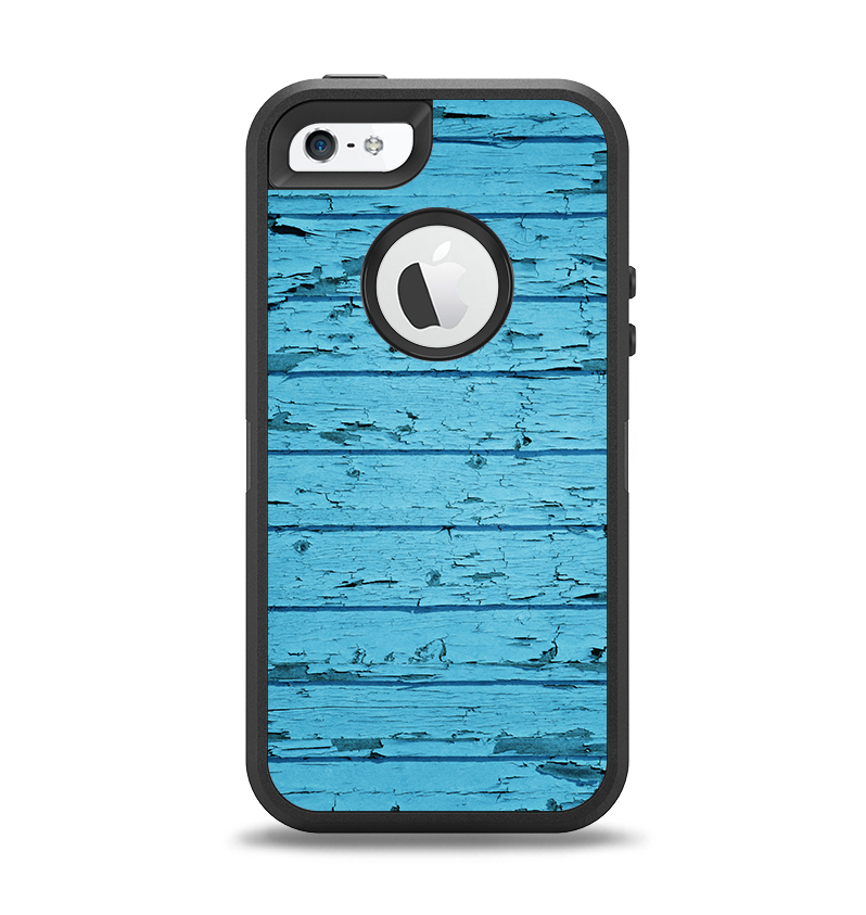 The Blue Aged Wood Panel Apple iPhone 5-5s Otterbox Defender Case Skin Set