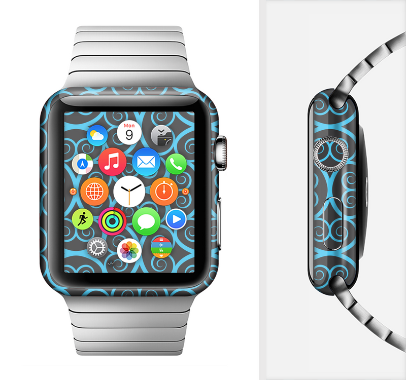 The Blue & Black Spirals Pattern Full-Body Skin Set for the Apple Watch