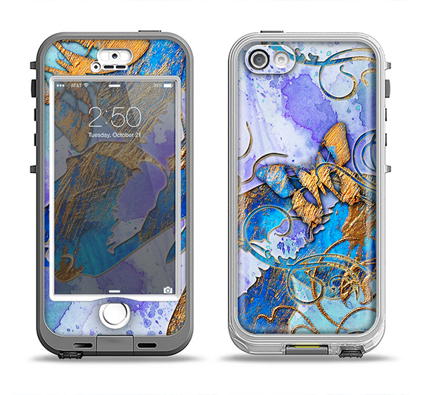 The Blue Bright Watercolor Butter-Floral Apple iPhone 5-5s LifeProof Nuud Case Skin Set