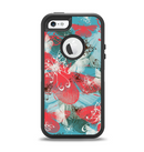 The Blue & Coral Abstract Butterfly Sprout Apple iPhone 5-5s Otterbox Defender Case Skin Set
