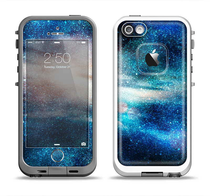 The Blue & Gold Glowing Star-Wave Apple iPhone 5-5s LifeProof Fre Case Skin Set