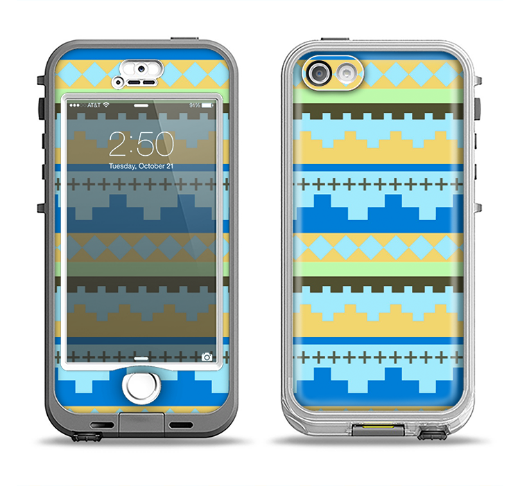 The Blue & Gold Tribal Ethic Geometric Pattern Apple iPhone 5-5s LifeProof Nuud Case Skin Set