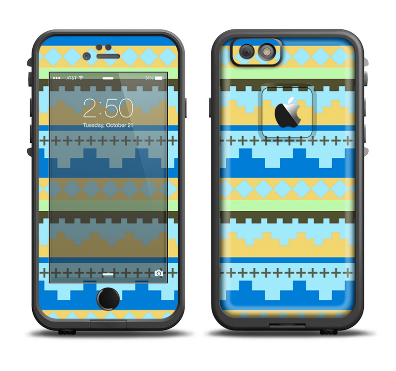 The Blue & Gold Tribal Ethic Geometric Pattern Apple iPhone 6/6s LifeProof Fre Case Skin Set