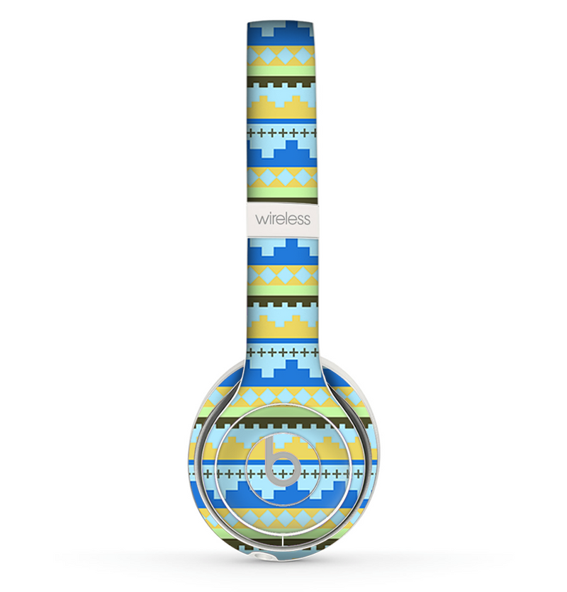 The Blue & Gold Tribal Ethic Geometric Pattern copy Skin Set for the Beats by Dre Solo 2 Wireless Headphones