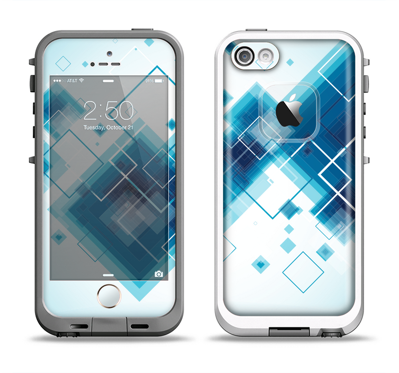 The Blue Levitating Squares Apple iPhone 5-5s LifeProof Fre Case Skin Set