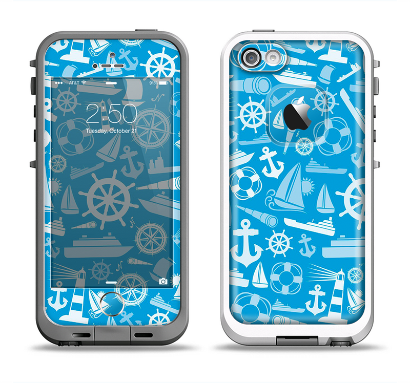 The Blue Nautical Collage Apple iPhone 5-5s LifeProof Fre Case Skin Set