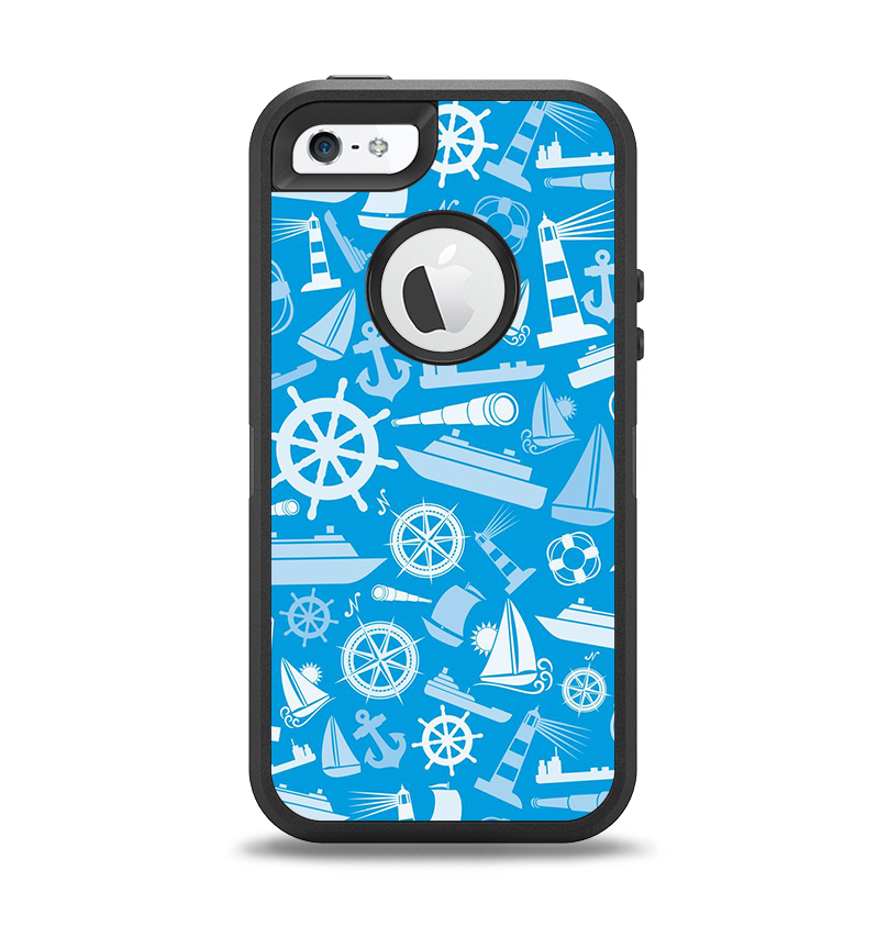 The Blue Nautical Collage Apple iPhone 5-5s Otterbox Defender Case Skin Set