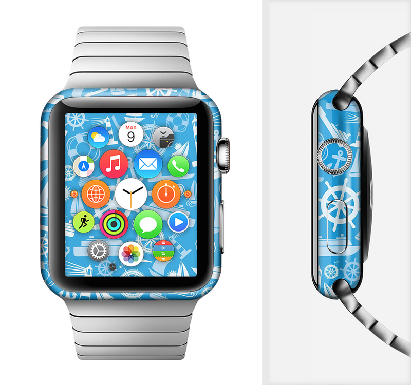 The Blue Nautical Collage Full-Body Skin Set for the Apple Watch