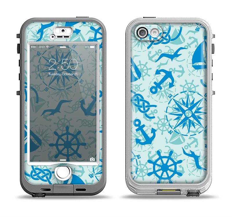 The Blue Nautical Collage V5 Apple iPhone 5-5s LifeProof Nuud Case Skin Set