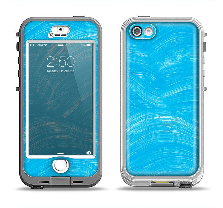 The Blue Painted Brush Texture Apple iPhone 5-5s LifeProof Nuud Case Skin Set