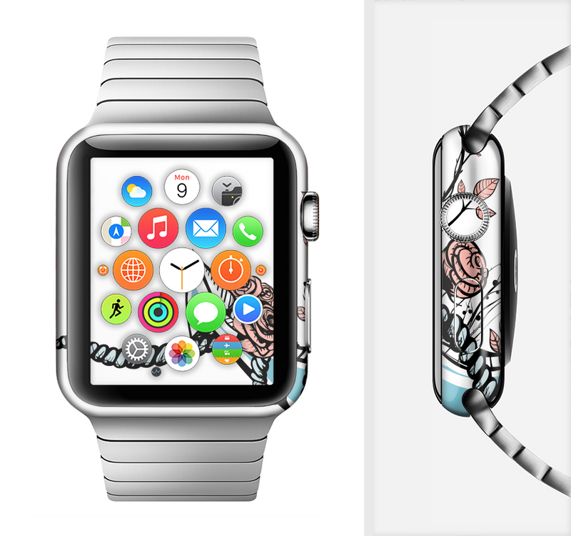 The Blue Pastel Anchor with Roses Full-Body Skin Set for the Apple Watch