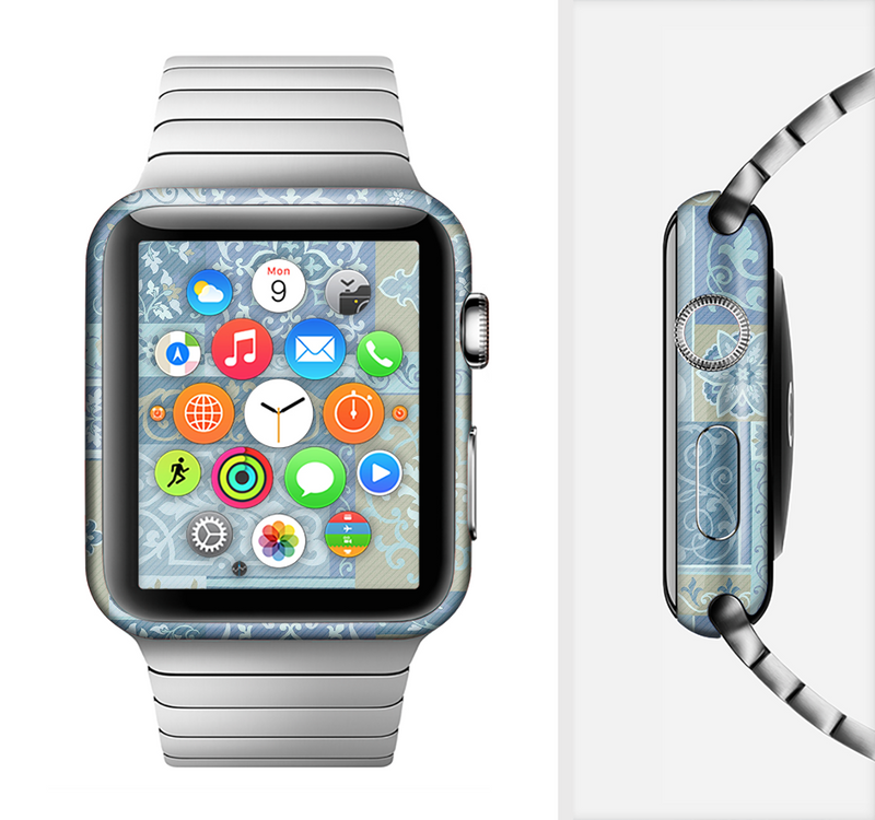 The Blue Patched Paisley Pattern Full-Body Skin Set for the Apple Watch